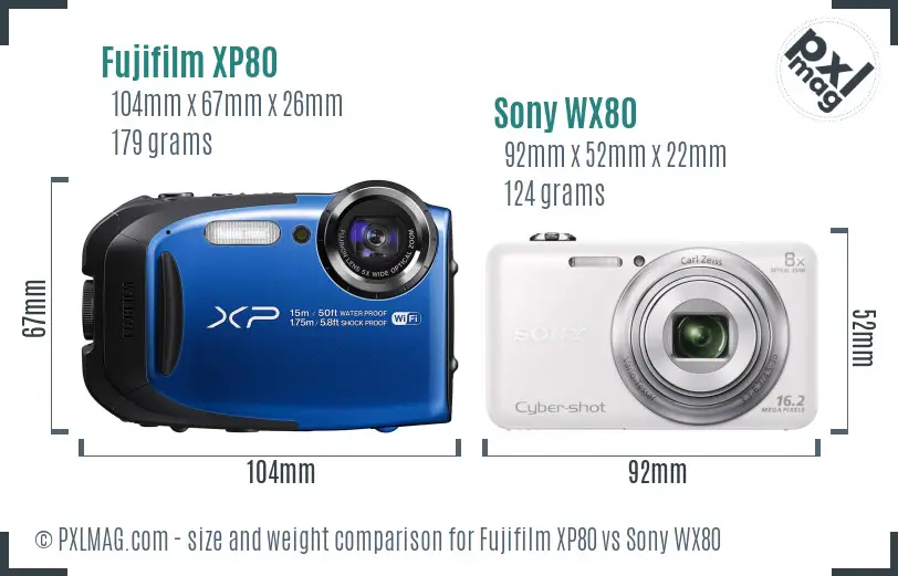 Fujifilm XP80 vs Sony WX80 size comparison