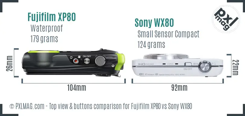 Fujifilm XP80 vs Sony WX80 top view buttons comparison