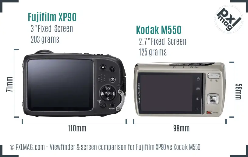 Fujifilm XP90 vs Kodak M550 Screen and Viewfinder comparison Fujifilm XP90 vs Kodak M550 Screen and Viewfinder comparison