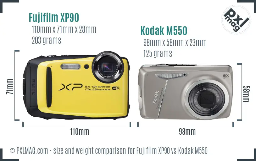 Fujifilm XP90 vs Kodak M550 size comparison Fujifilm XP90 vs Kodak M550 size comparison