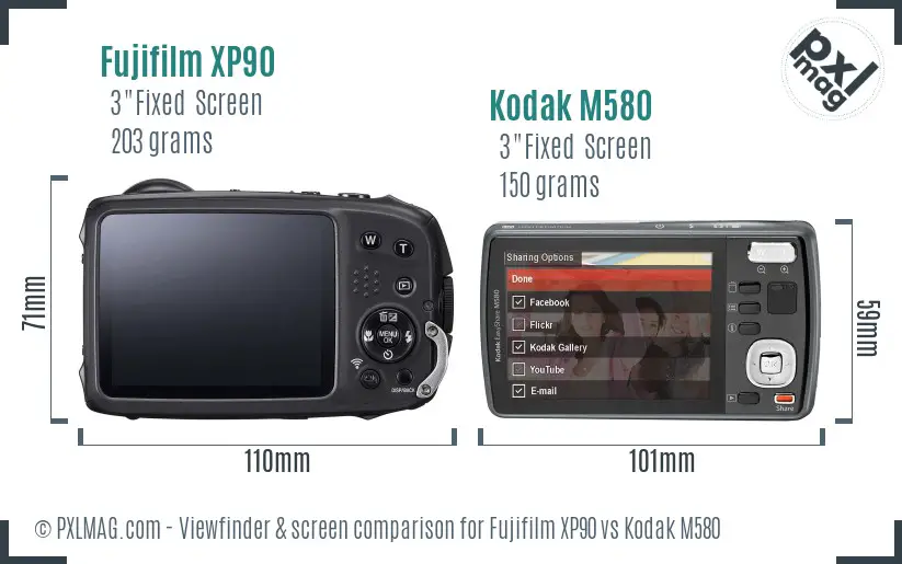 Fujifilm XP90 vs Kodak M580 Screen and Viewfinder comparison
