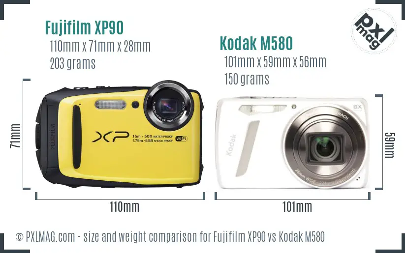 Fujifilm XP90 vs Kodak M580 size comparison