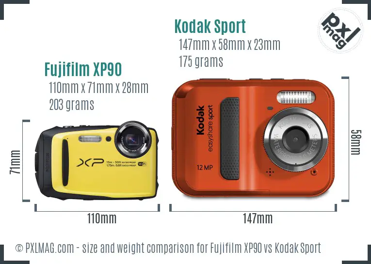 Fujifilm XP90 vs Kodak Sport size comparison