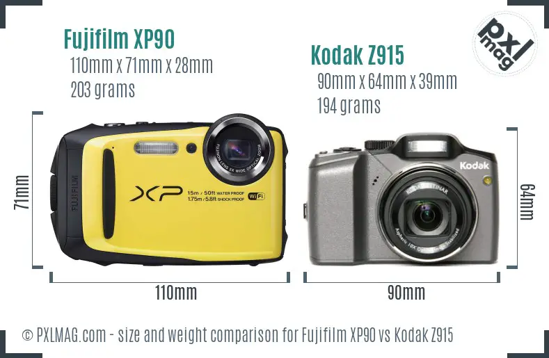 Fujifilm XP90 vs Kodak Z915 size comparison