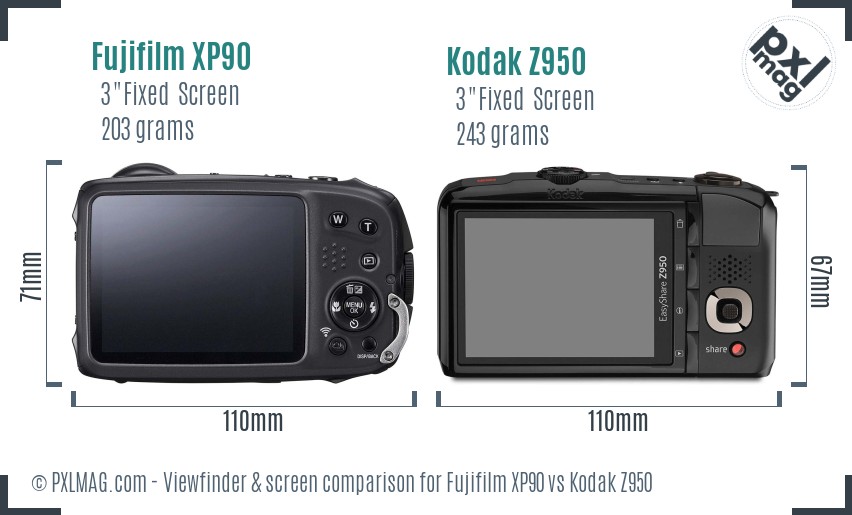 Fujifilm XP90 vs Kodak Z950 Screen and Viewfinder comparison