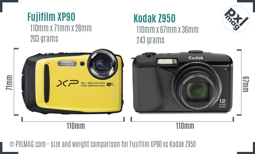 Fujifilm XP90 vs Kodak Z950 size comparison Fujifilm XP90 vs Kodak Z950 size comparison