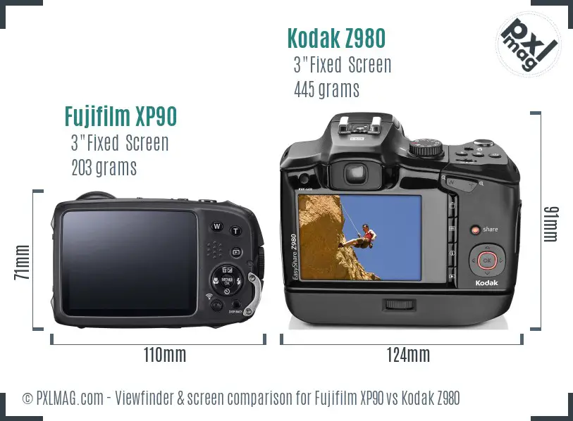 Fujifilm XP90 vs Kodak Z980 Screen and Viewfinder comparison