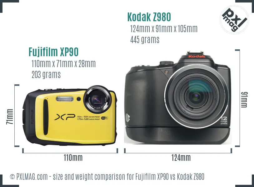 Fujifilm XP90 vs Kodak Z980 size comparison