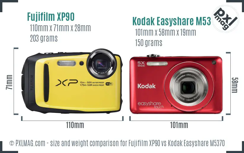 Fujifilm XP90 vs Kodak Easyshare M5370 size comparison