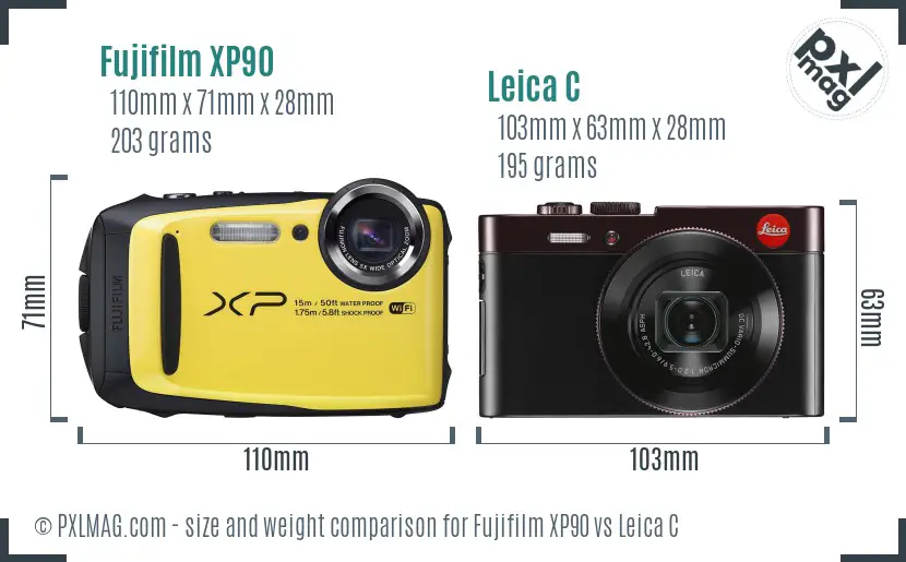 Fujifilm XP90 vs Leica C size comparison