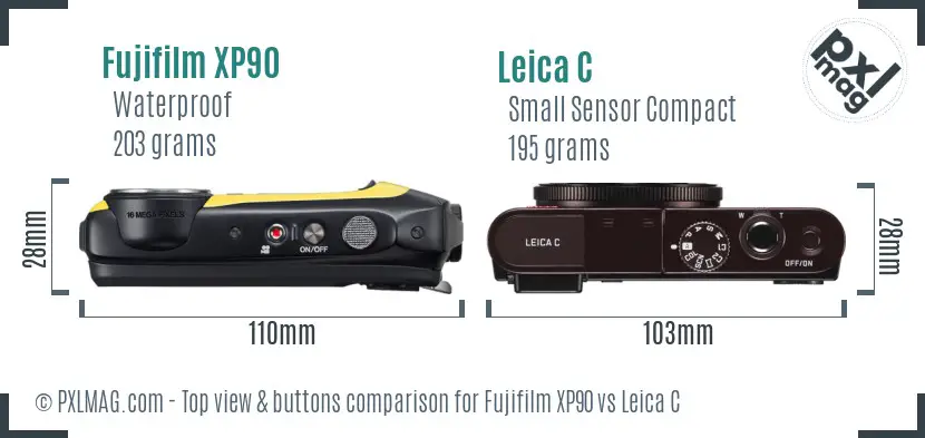 Fujifilm XP90 vs Leica C top view buttons comparison