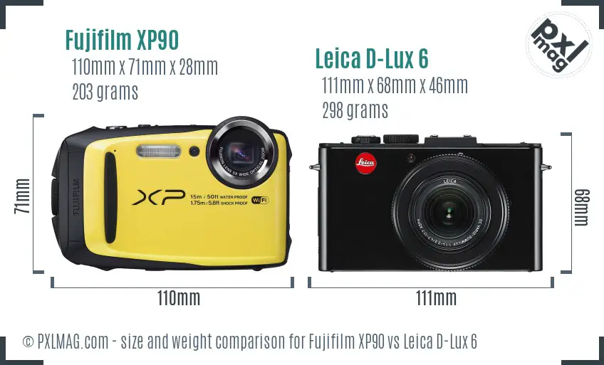 Fujifilm XP90 vs Leica D-Lux 6 size comparison