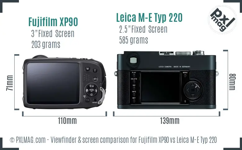 Fujifilm XP90 vs Leica M-E Typ 220 Screen and Viewfinder comparison