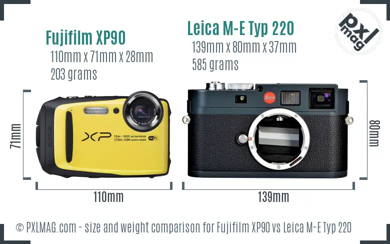 Fujifilm XP90 vs Leica M-E Typ 220 size comparison