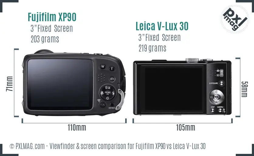 Fujifilm XP90 vs Leica V-Lux 30 Screen and Viewfinder comparison