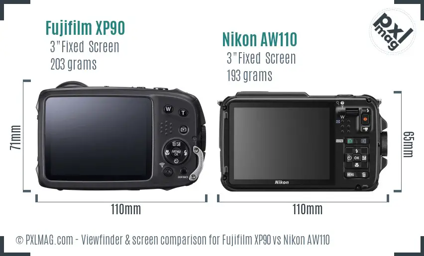 Fujifilm XP90 vs Nikon AW110 Screen and Viewfinder comparison