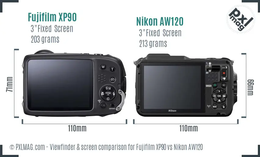 Fujifilm XP90 vs Nikon AW120 Screen and Viewfinder comparison