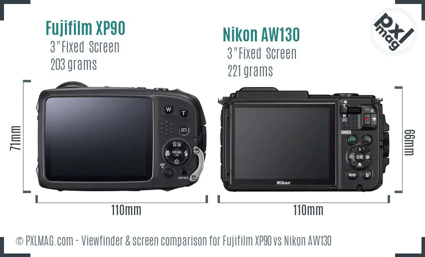Fujifilm XP90 vs Nikon AW130 Screen and Viewfinder comparison