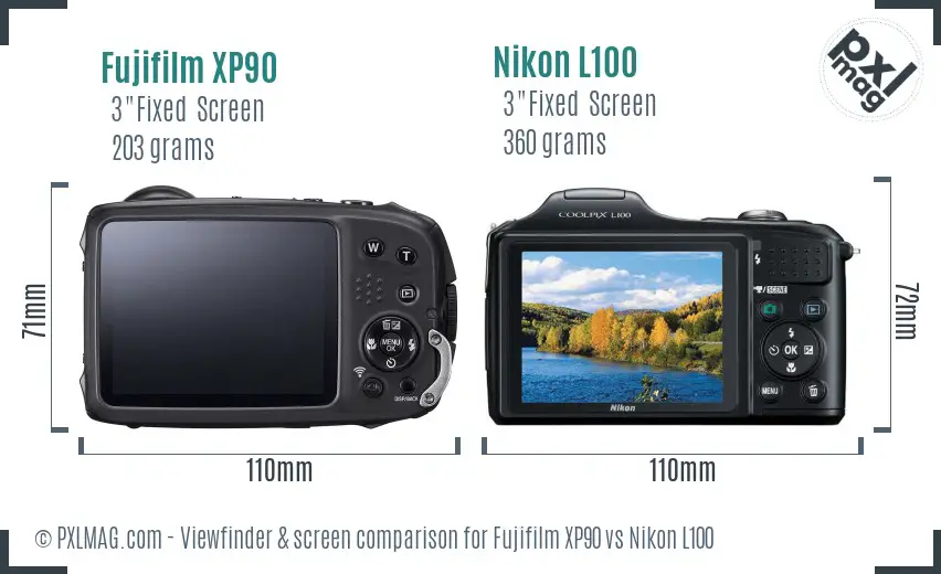 Fujifilm XP90 vs Nikon L100 Screen and Viewfinder comparison