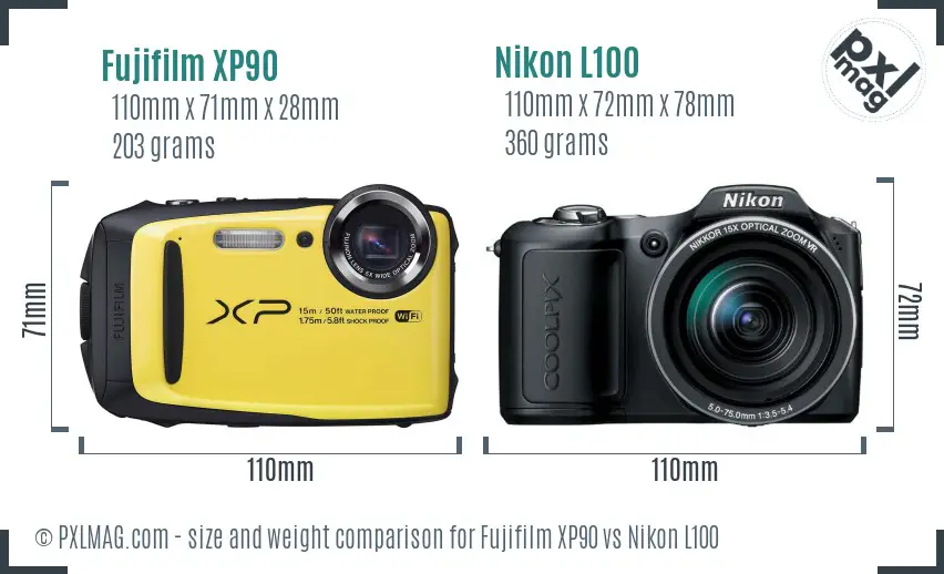 Fujifilm XP90 vs Nikon L100 size comparison