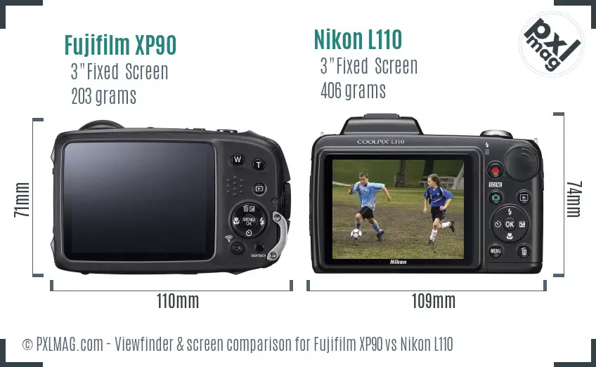 Fujifilm XP90 vs Nikon L110 Screen and Viewfinder comparison