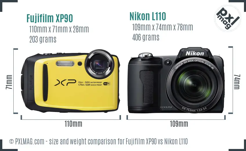 Fujifilm XP90 vs Nikon L110 size comparison