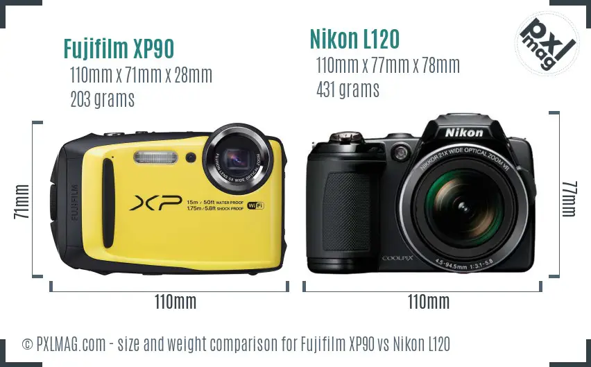 Fujifilm XP90 vs Nikon L120 size comparison