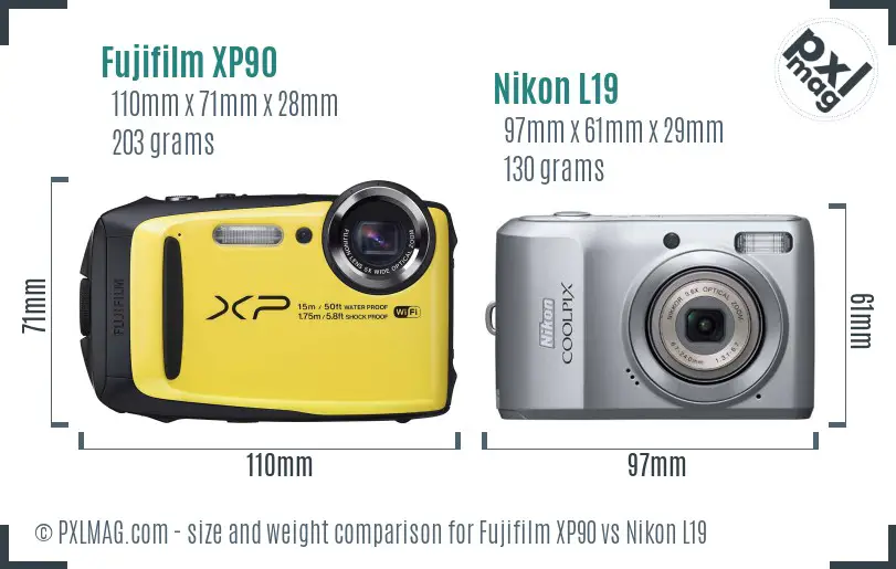 Fujifilm XP90 vs Nikon L19 size comparison Fujifilm XP90 vs Nikon L19 size comparison