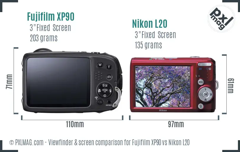 Fujifilm XP90 vs Nikon L20 Screen and Viewfinder comparison