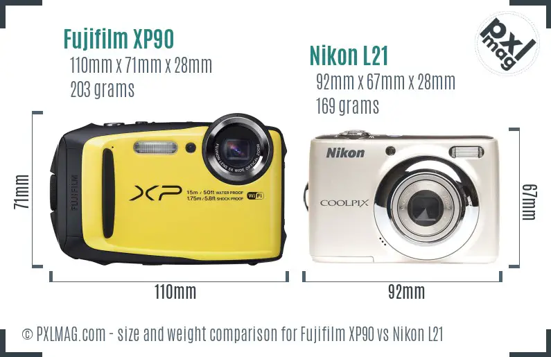 Fujifilm XP90 vs Nikon L21 size comparison Fujifilm XP90 vs Nikon L21 size comparison