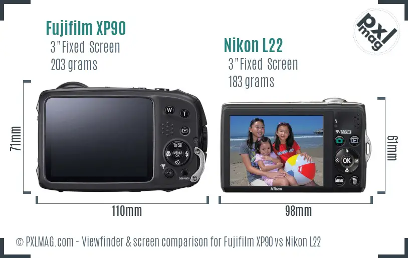 Fujifilm XP90 vs Nikon L22 Screen and Viewfinder comparison