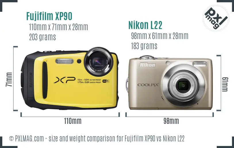 Fujifilm XP90 vs Nikon L22 size comparison