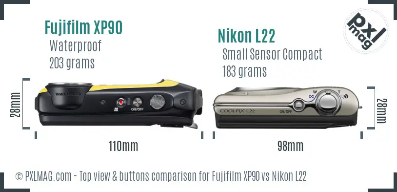 Fujifilm XP90 vs Nikon L22 top view buttons comparison