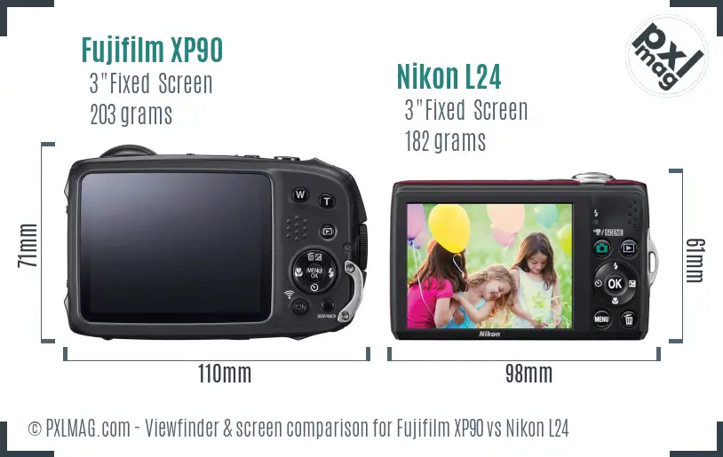 Fujifilm XP90 vs Nikon L24 Screen and Viewfinder comparison