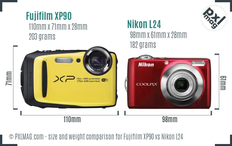 Fujifilm XP90 vs Nikon L24 size comparison
