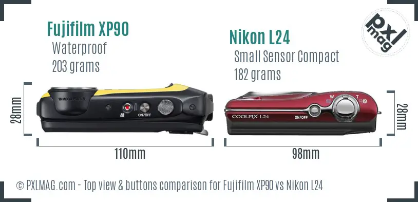Fujifilm XP90 vs Nikon L24 top view buttons comparison