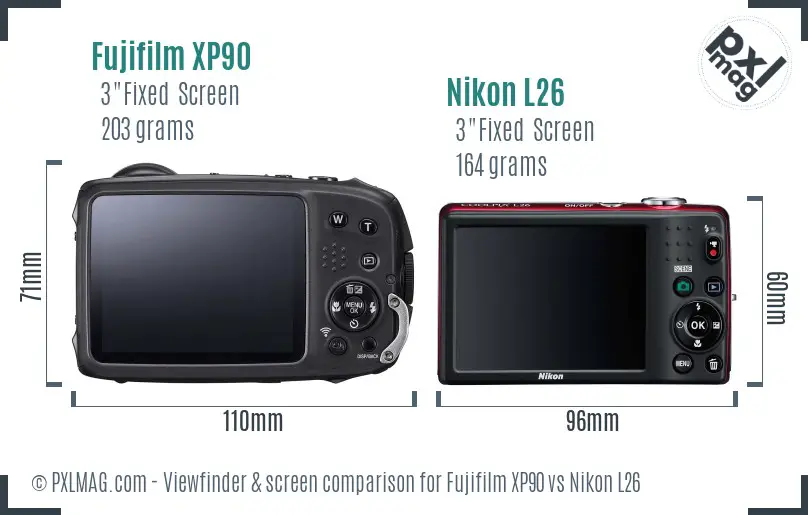 Fujifilm XP90 vs Nikon L26 Screen and Viewfinder comparison