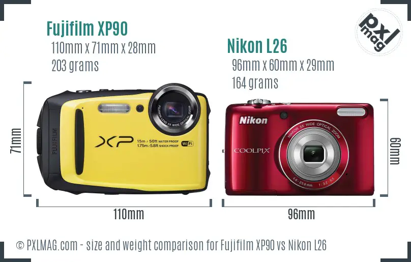 Fujifilm XP90 vs Nikon L26 size comparison