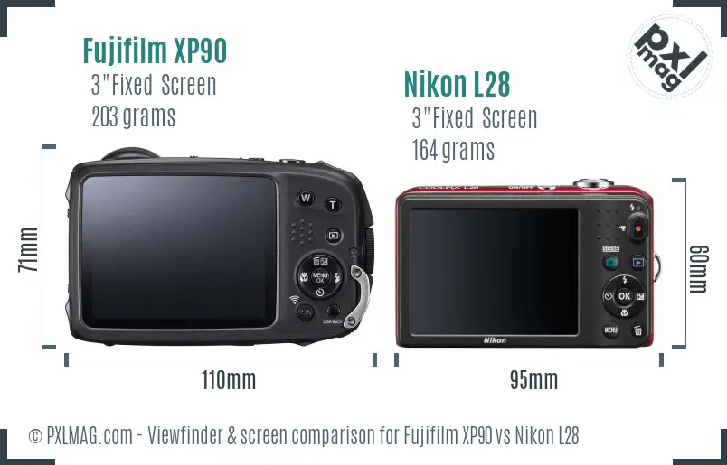 Fujifilm XP90 vs Nikon L28 Screen and Viewfinder comparison