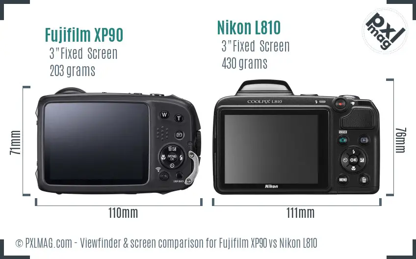 Fujifilm XP90 vs Nikon L810 Screen and Viewfinder comparison