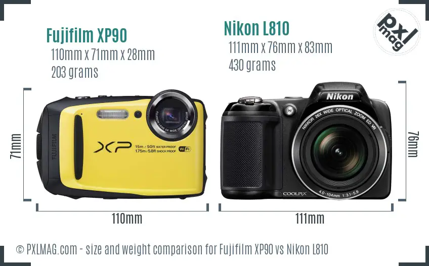 Fujifilm XP90 vs Nikon L810 size comparison