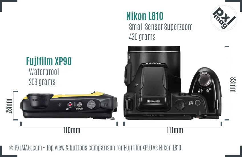 Fujifilm XP90 vs Nikon L810 top view buttons comparison