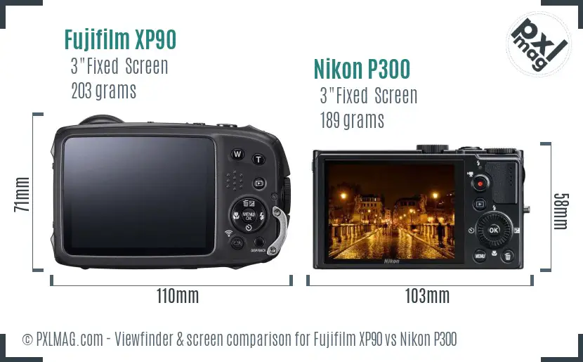 Fujifilm XP90 vs Nikon P300 Screen and Viewfinder comparison