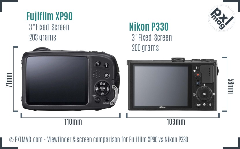 Fujifilm XP90 vs Nikon P330 Screen and Viewfinder comparison