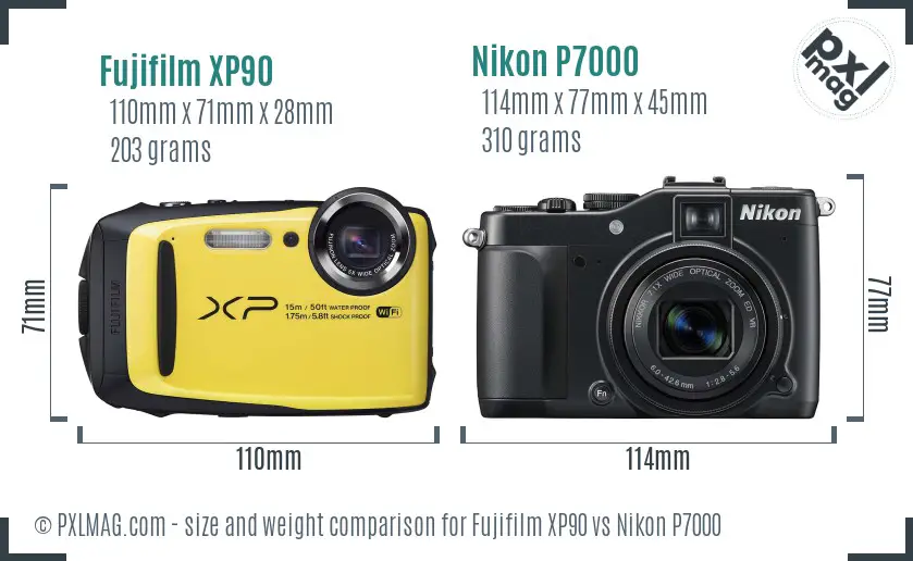 Fujifilm XP90 vs Nikon P7000 size comparison Fujifilm XP90 vs Nikon P7000 size comparison
