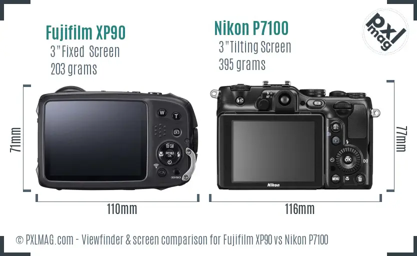 Fujifilm XP90 vs Nikon P7100 Screen and Viewfinder comparison