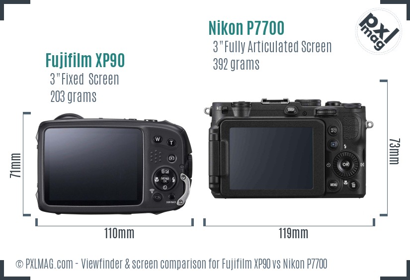 Fujifilm XP90 vs Nikon P7700 Screen and Viewfinder comparison