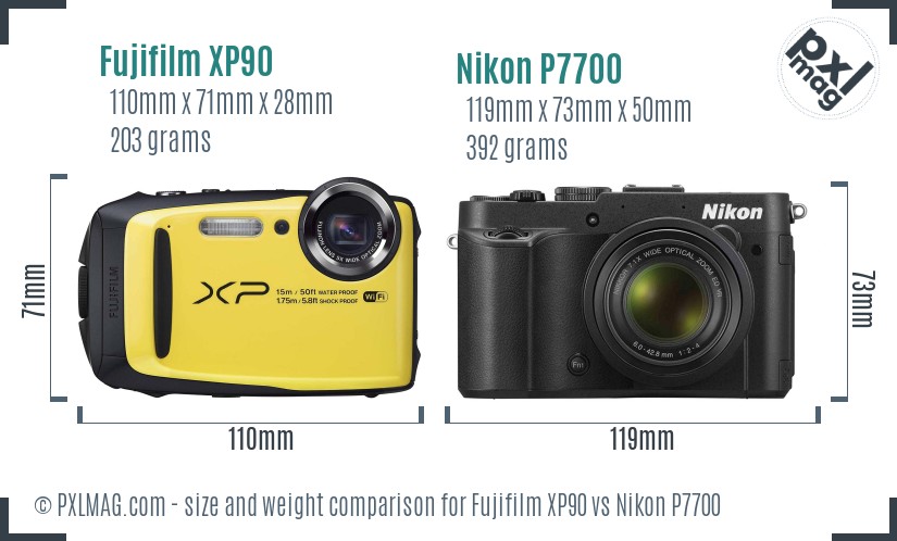 Fujifilm XP90 vs Nikon P7700 size comparison Fujifilm XP90 vs Nikon P7700 size comparison