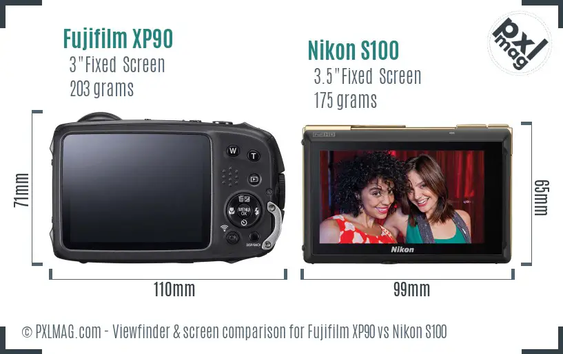 Fujifilm XP90 vs Nikon S100 Screen and Viewfinder comparison