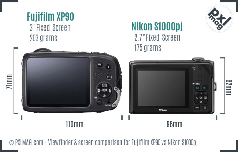Fujifilm XP90 vs Nikon S1000pj Screen and Viewfinder comparison